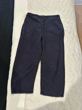 High-Waisted Navy Button-up Barrel Pants